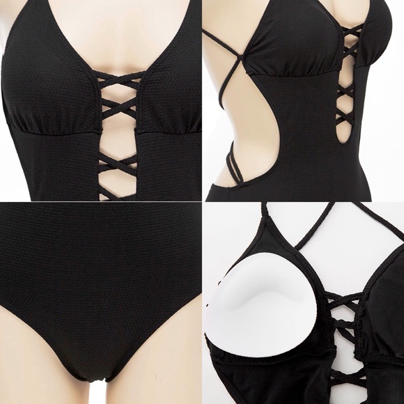 NEW Black Strappy One Piece Swimsuit - Picture 3 of 12